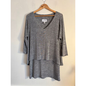 Joseph Ribkoff Dress or Tunic Top Size 12 Heather Gray 3/4 Sleeve Overlay V Neck